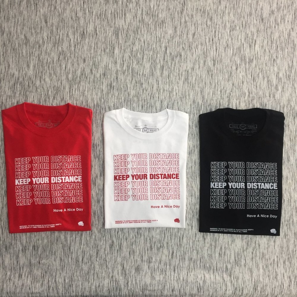 White (w) Hand Printed "KEEP YOUR DISTANCE" Tshirt - Picture 5 of 5